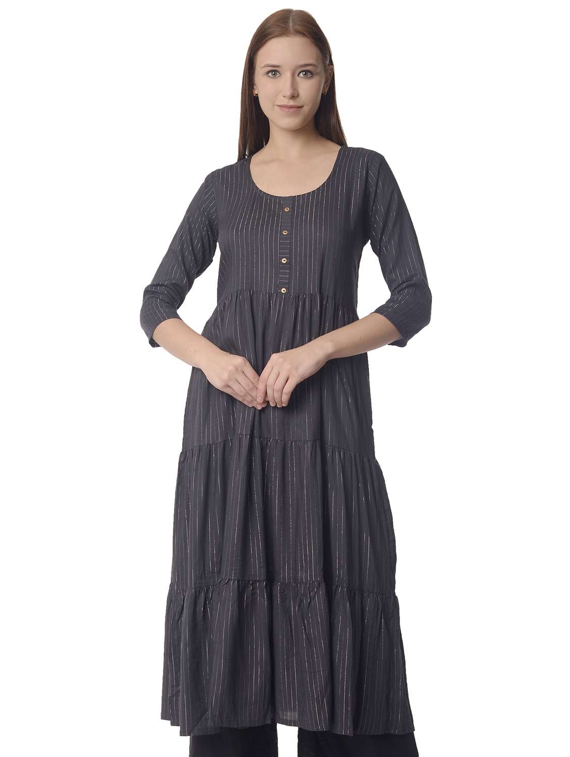 women three quarter sleeve tiered kurta