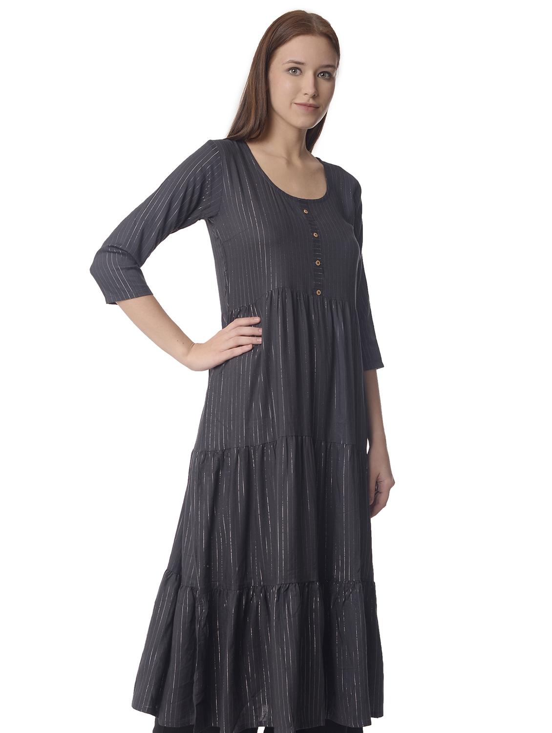 women three quarter sleeve tiered kurta - 21070487 -  Standard Image - 1