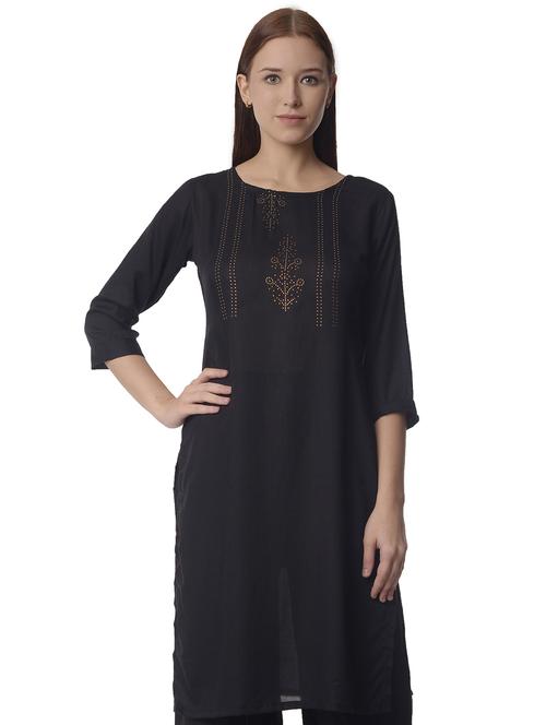 women three quarter sleeve straight kurta - 21070488 -  Standard Image - 0