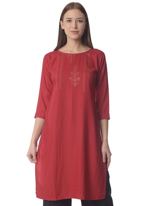 women three quarter sleeve straight kurta - 21070489 -  Standard Image - 0