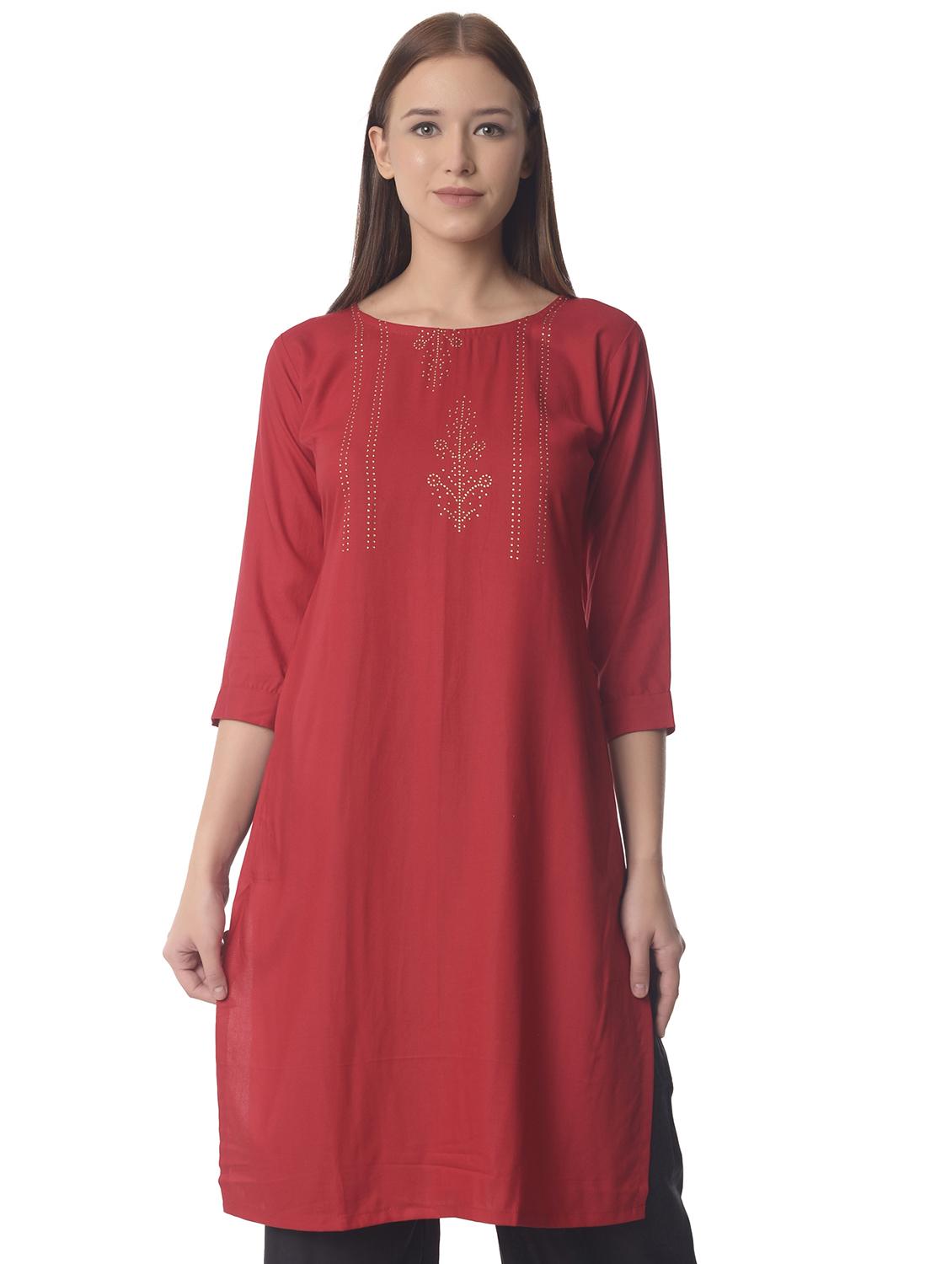 women three quarter sleeve straight kurta - 21070489 -  Zoom Image - 0