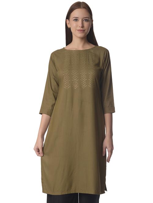 women three quarter sleeve straight kurta - 21070490 -  Standard Image - 0