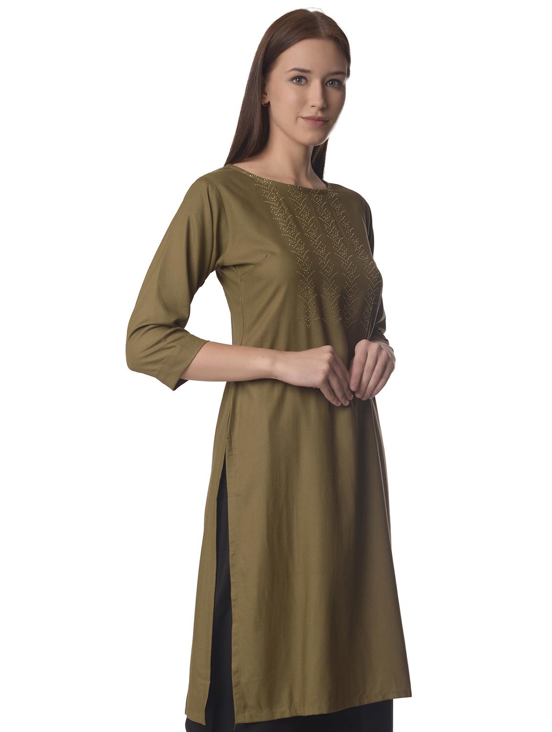 women three quarter sleeve straight kurta - 21070490 -  Standard Image - 1