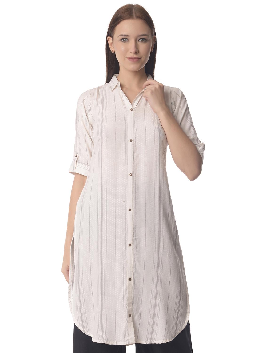 women three quarter sleeve straight kurta - 21070491 -  Zoom Image - 0