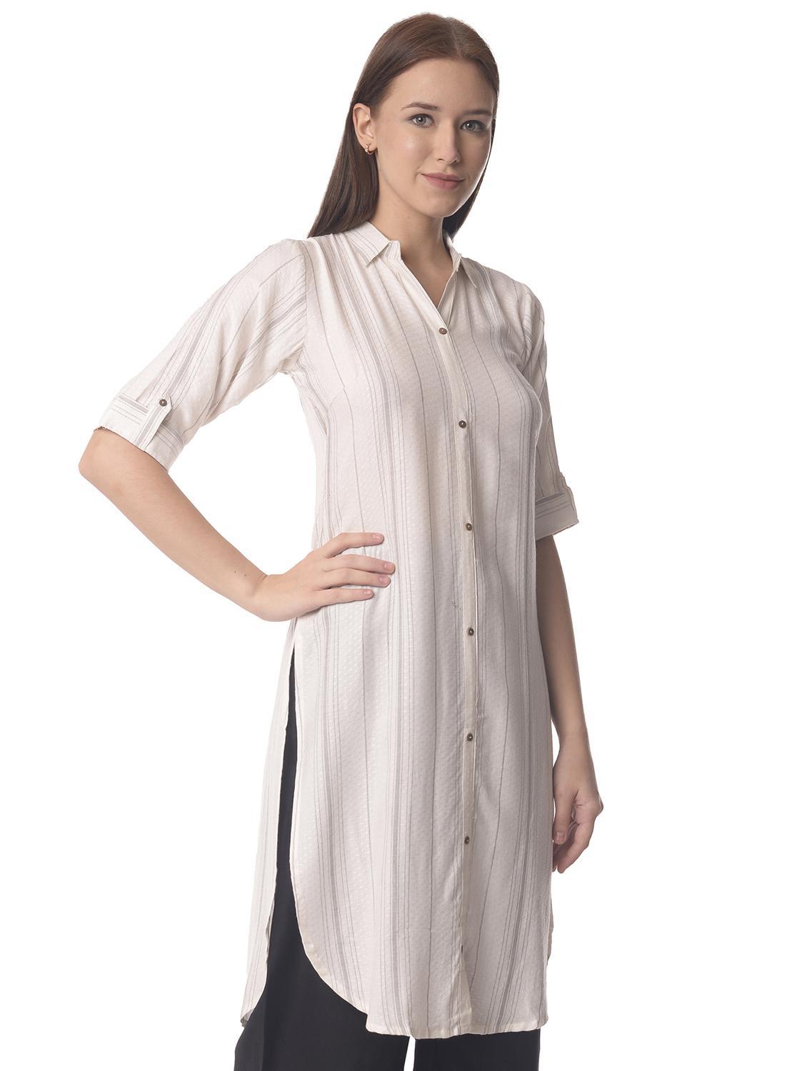 women three quarter sleeve straight kurta - 21070491 - Standard Image - 1