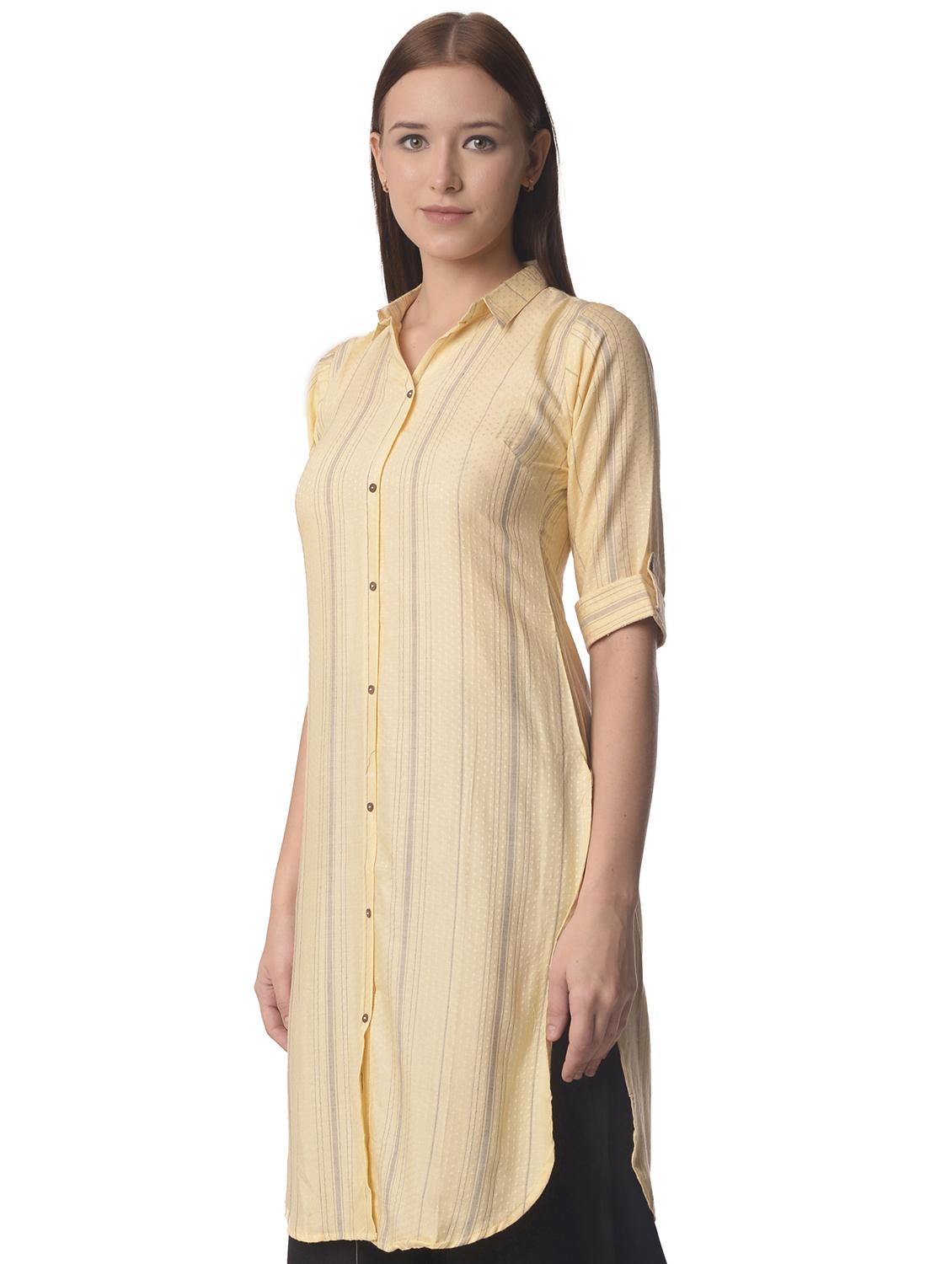 women three quarter sleeve straight kurta - 21070492 -  Standard Image - 1