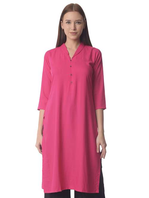 pink solid straight kurta - 21070494 -  Standard Image - 0