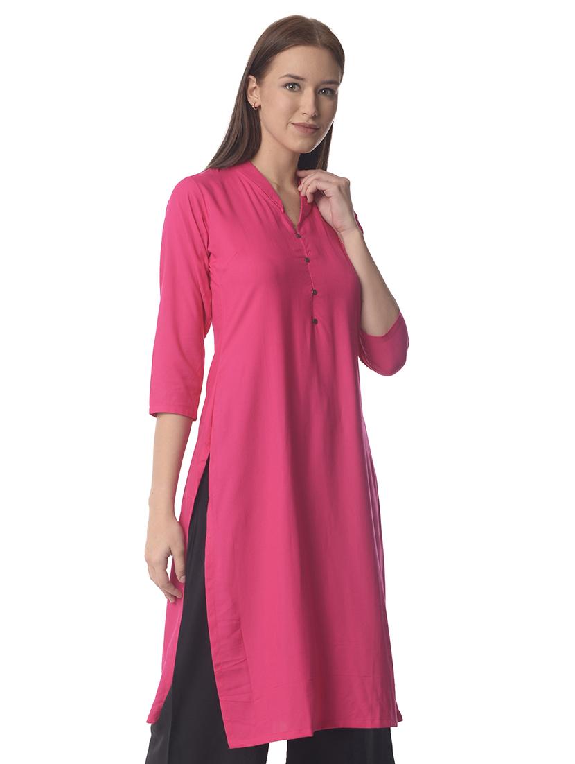pink solid straight kurta - 21070494 - Standard Image - 1