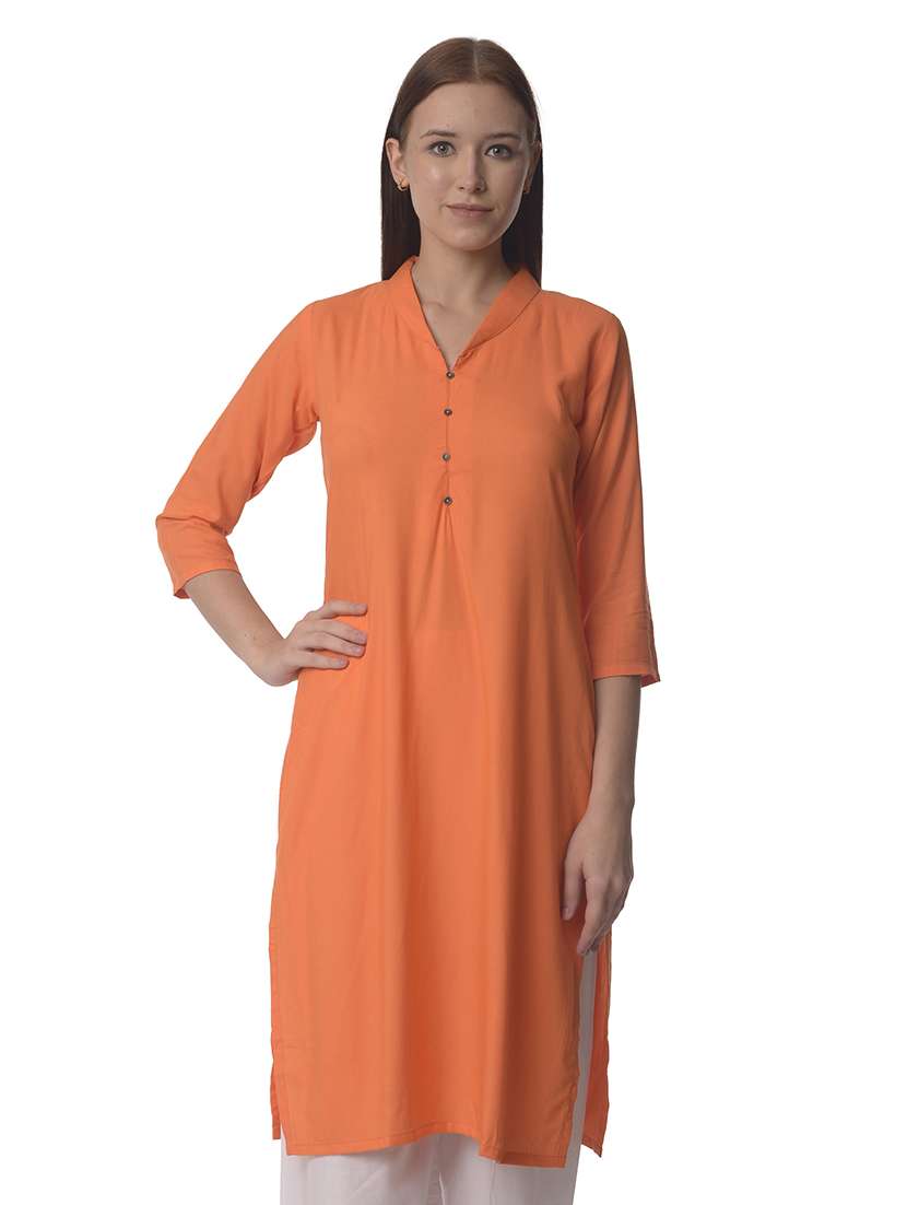 orange solid straight kurta