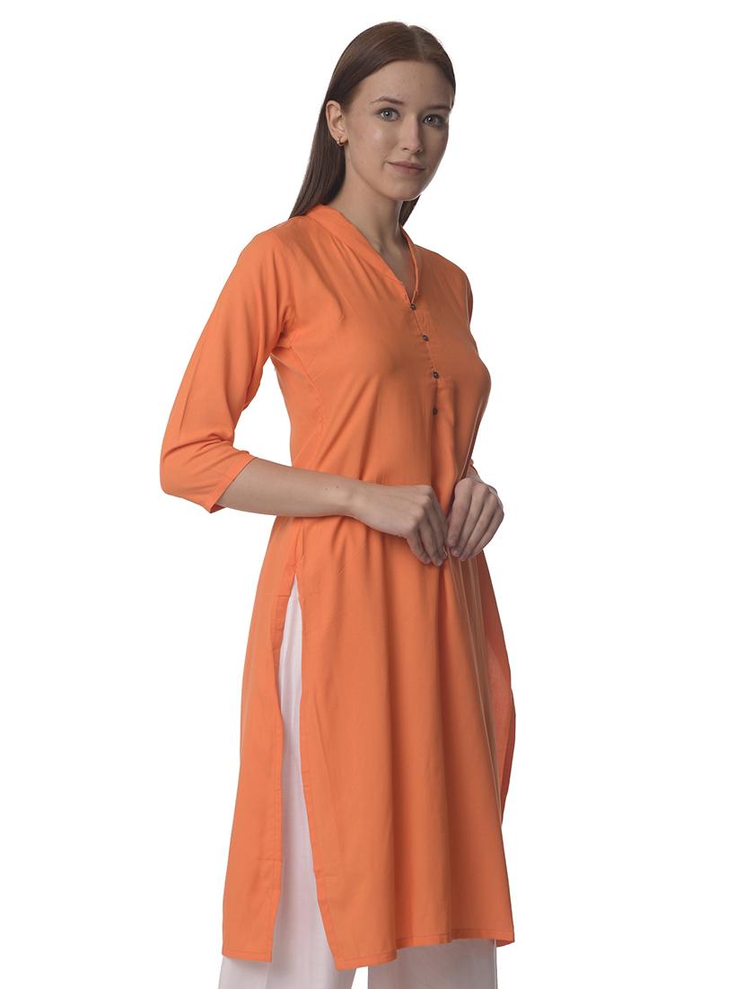 orange solid straight kurta - 21070496 - Standard Image - 1