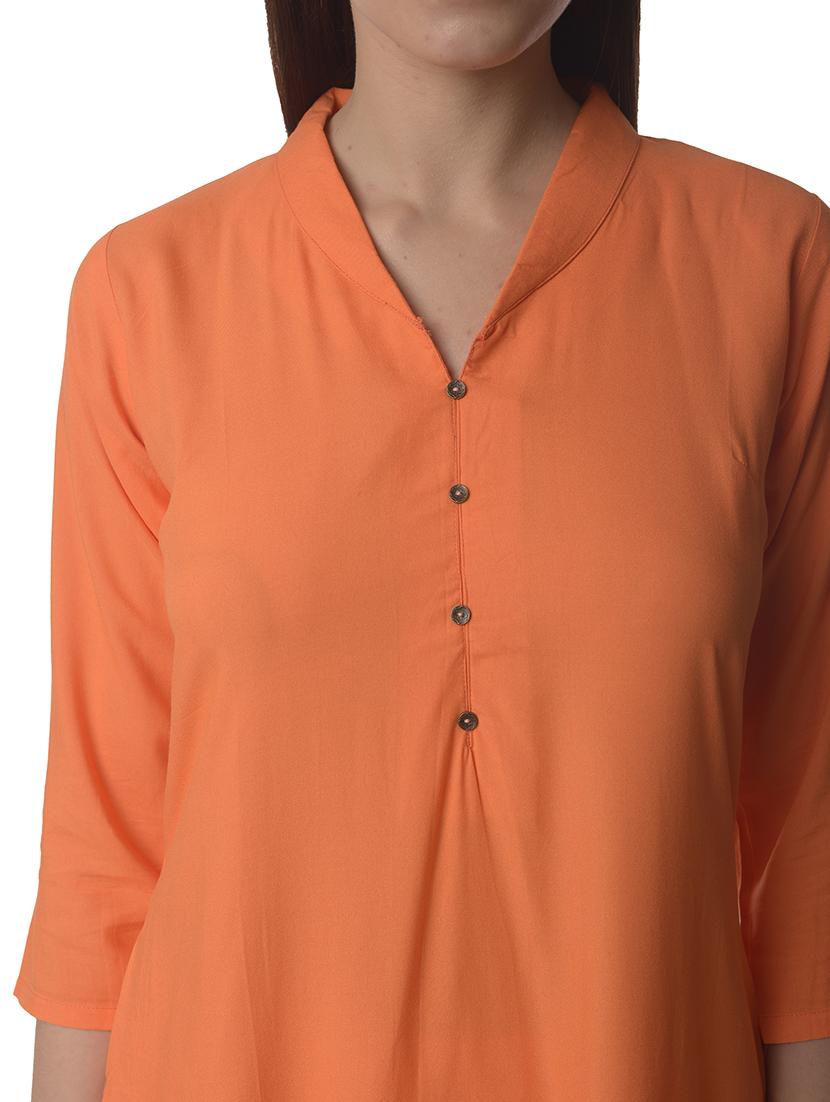 orange solid straight kurta - 21070496 - Standard Image - 4