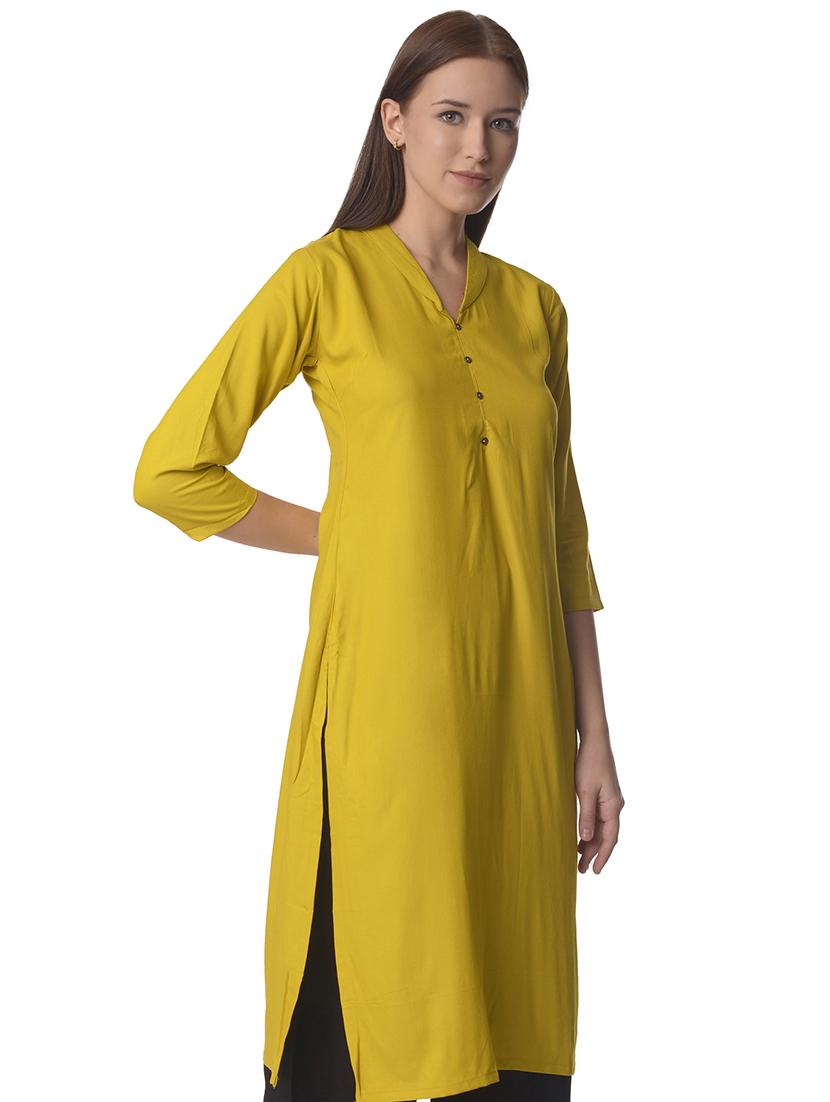 yellow solid straight kurta - 21070497 - Standard Image - 1
