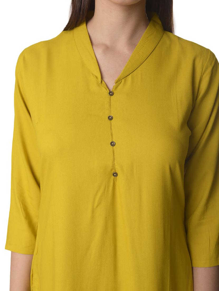 yellow solid straight kurta - 21070497 - Standard Image - 4