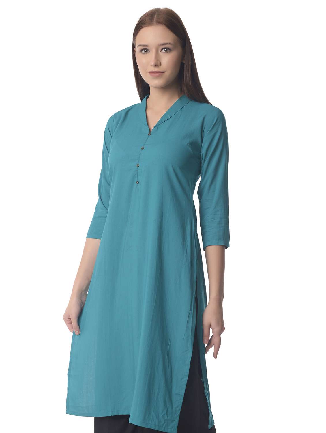 women three quarter sleeve straight kurta - 21070498 -  Standard Image - 1
