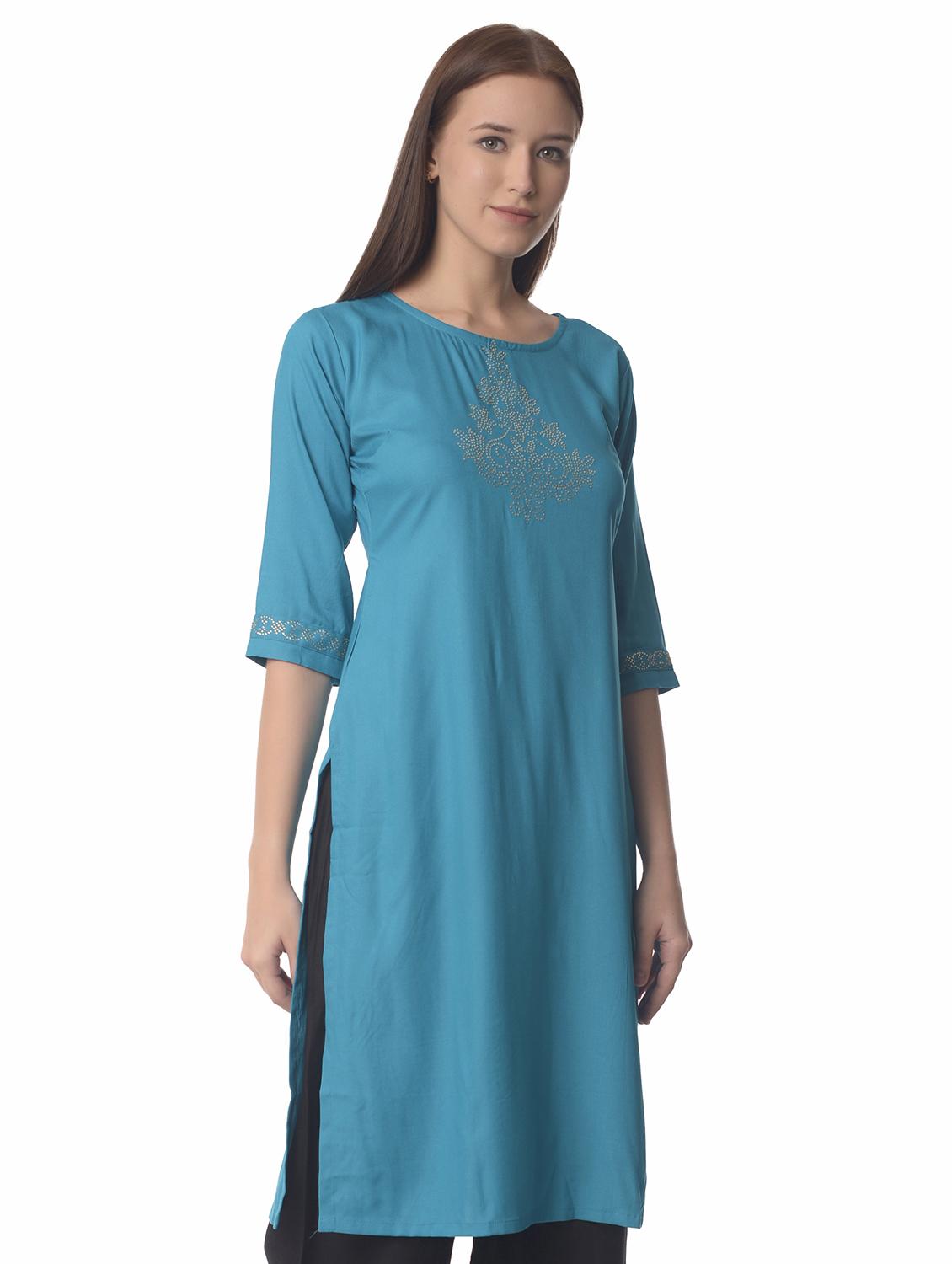 women three quarter sleeve straight kurta - 21070499 -  Standard Image - 1