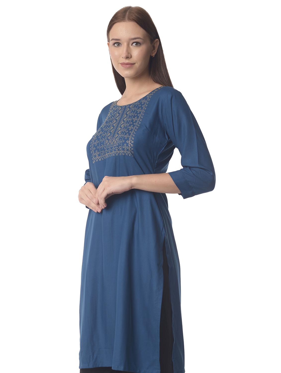women three quarter sleeve straight kurta - 21070500 -  Standard Image - 1