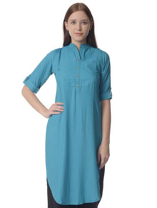 women roll up sleeve straight kurta - 21070502 -  Standard Image - 0