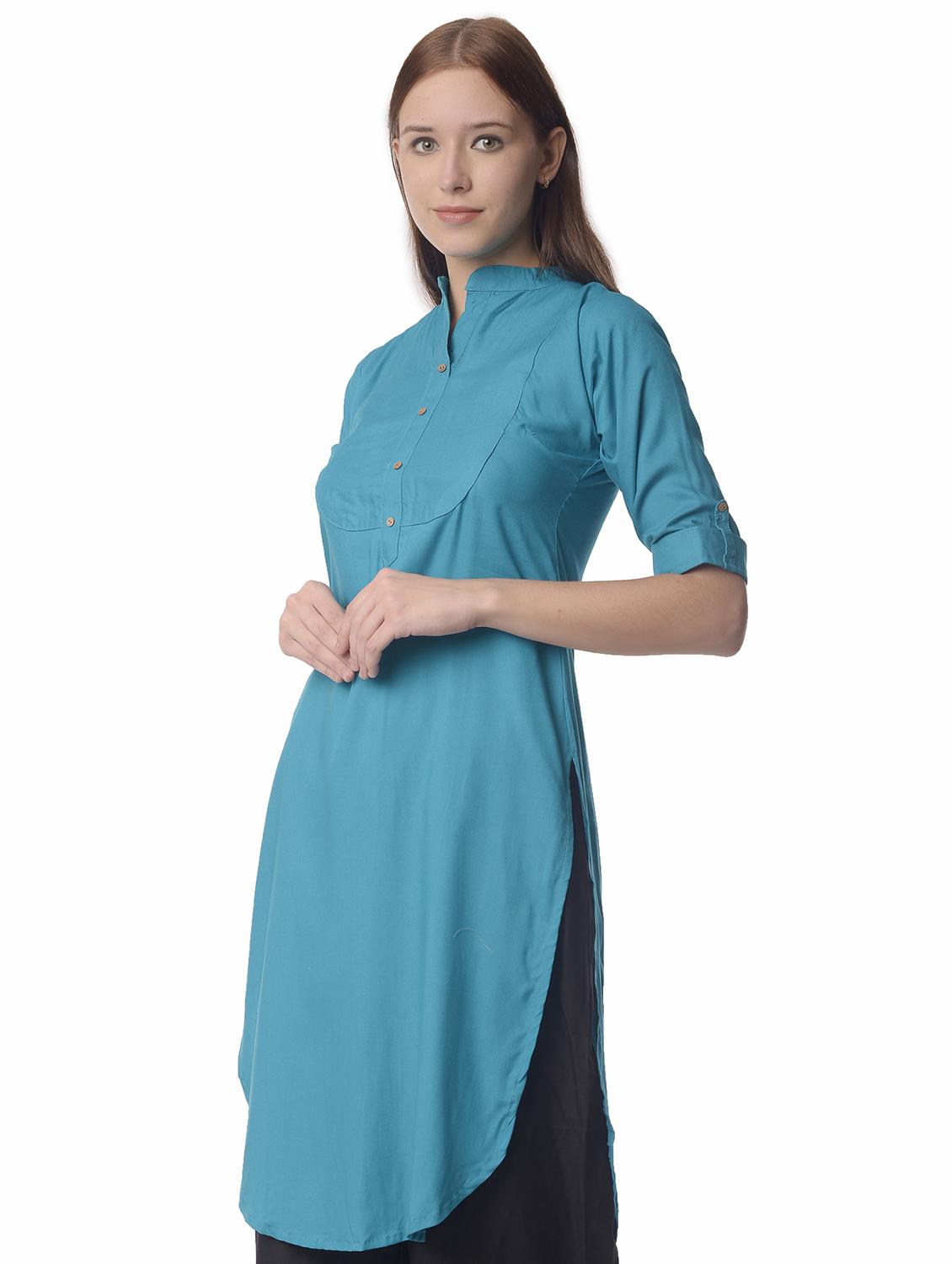 women roll up sleeve straight kurta - 21070502 - Standard Image - 1