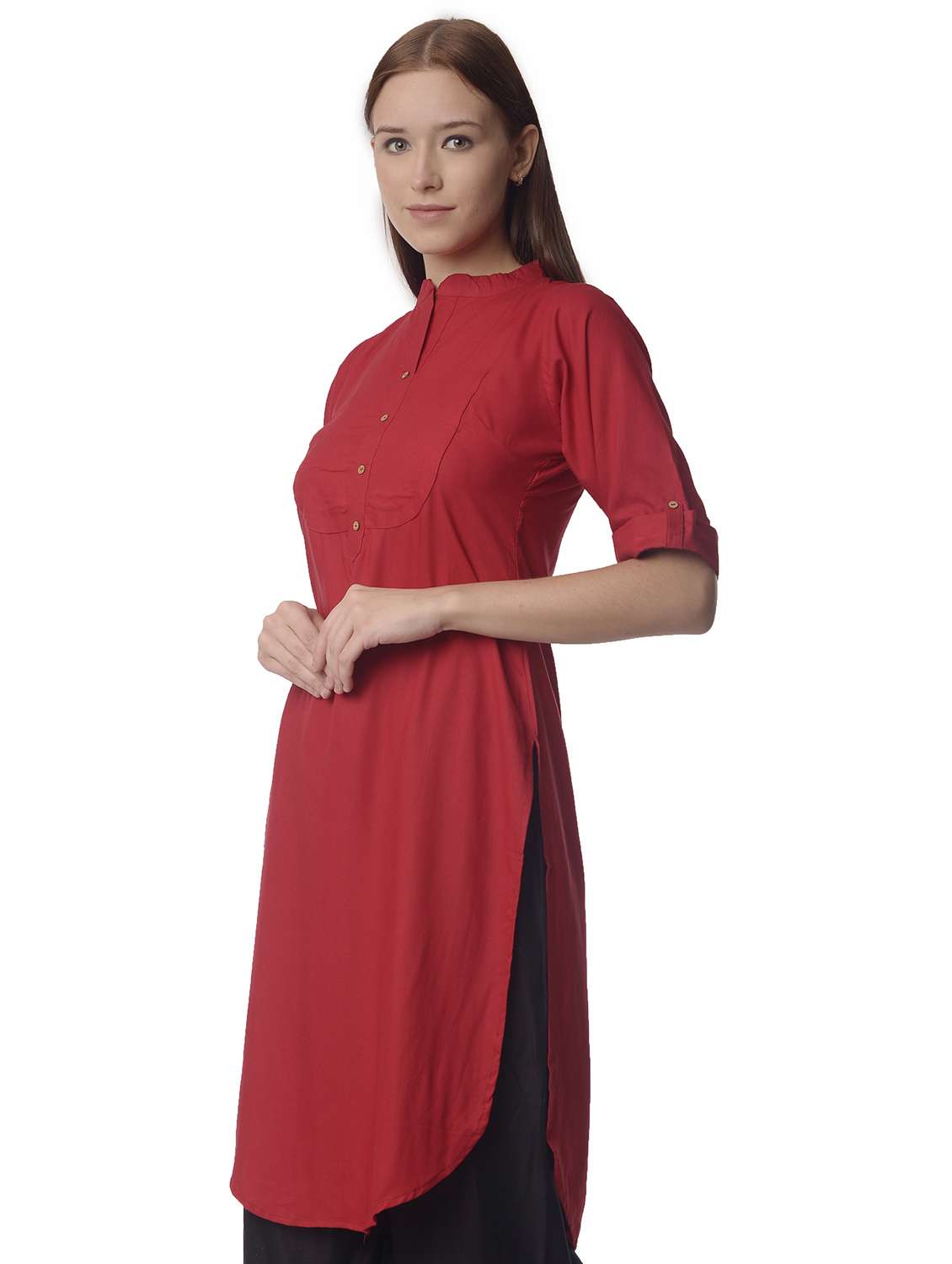 women roll up sleeve straight kurta - 21070503 -  Standard Image - 1