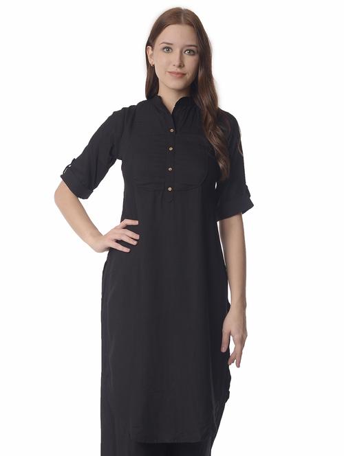 women roll up sleeve straight kurta - 21070504 -  Standard Image - 0