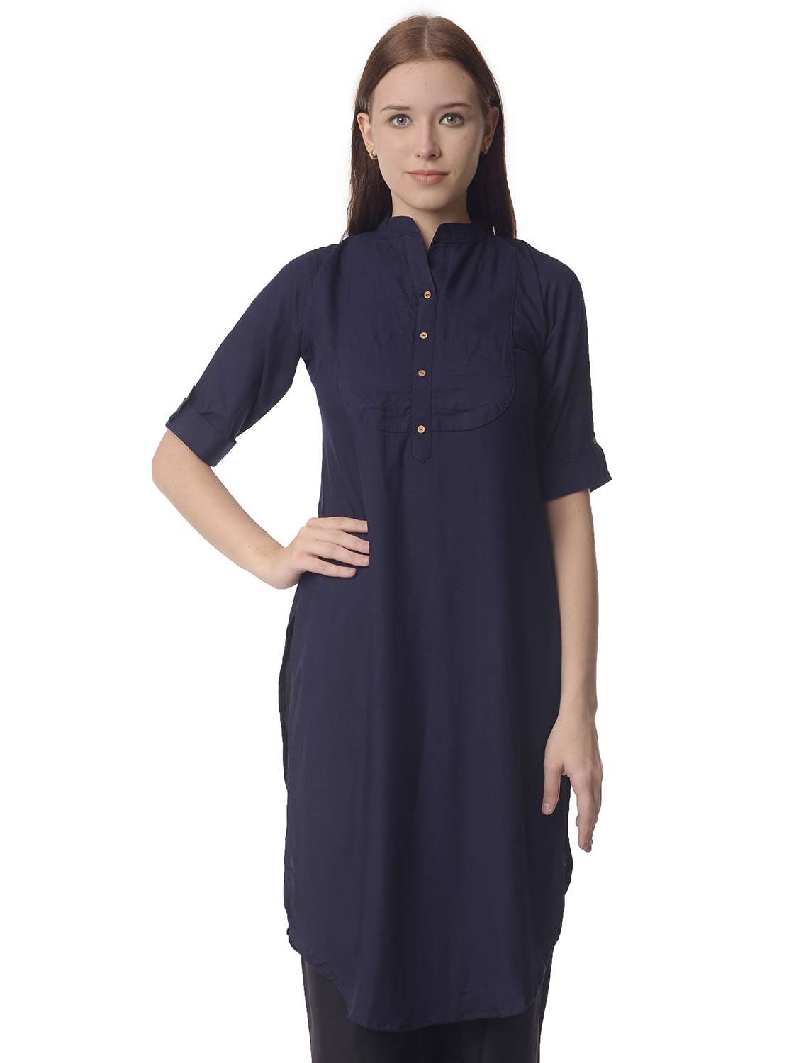 women roll up sleeve straight kurta