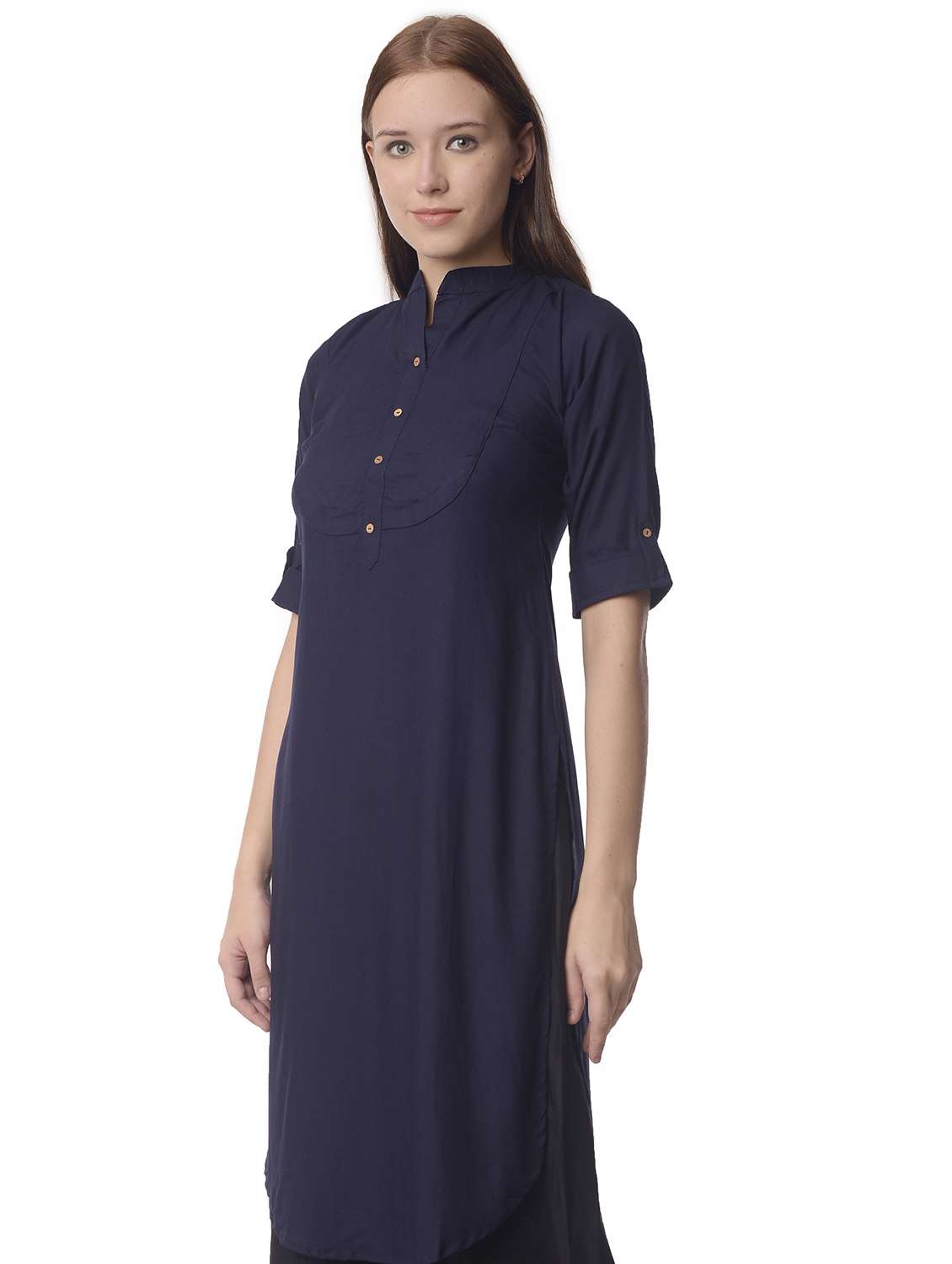 women roll up sleeve straight kurta - 21070505 -  Standard Image - 1