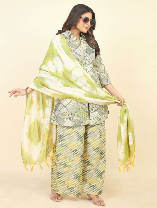 geometric print unstitched suit set - 21070582 -  Standard Image - 0