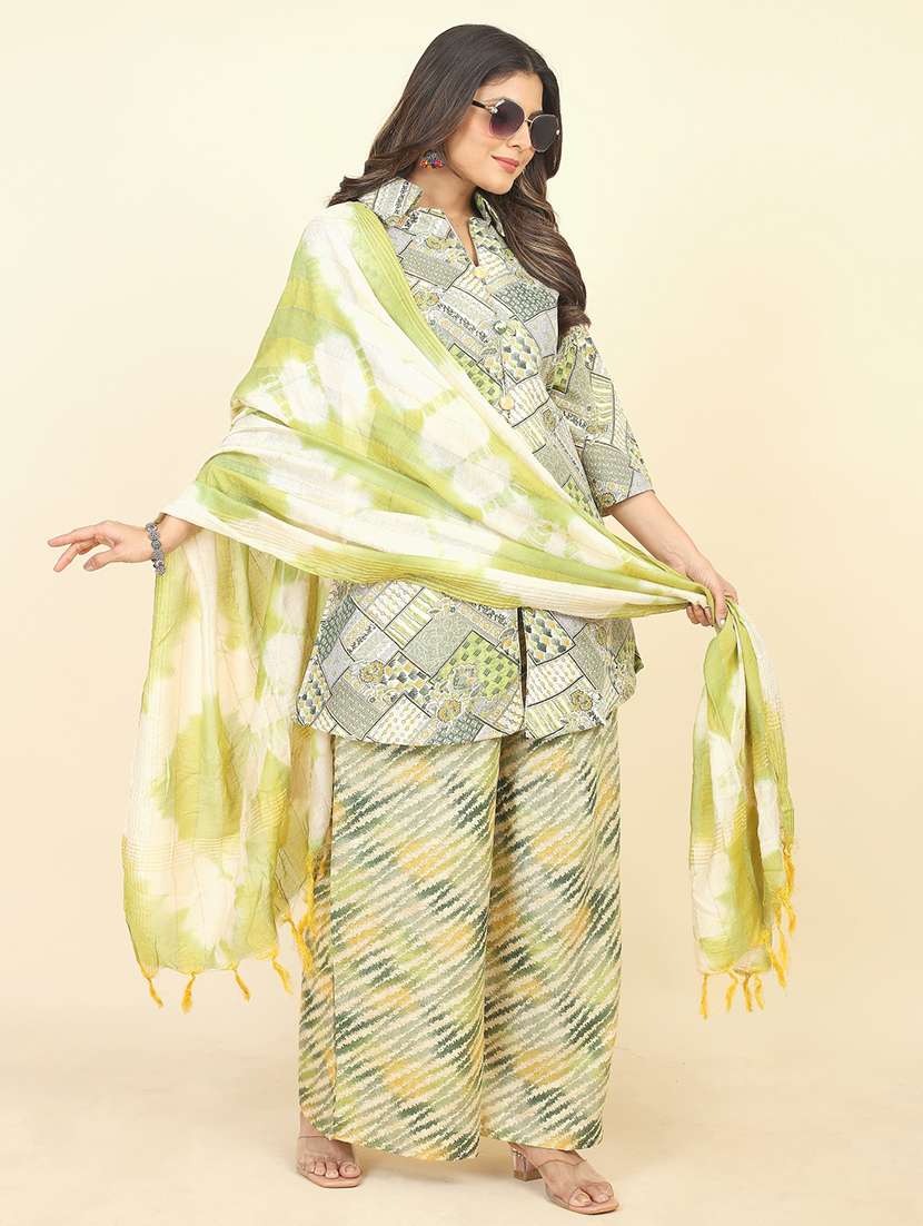 geometric print unstitched suit set - 21070582 -  Zoom Image - 0