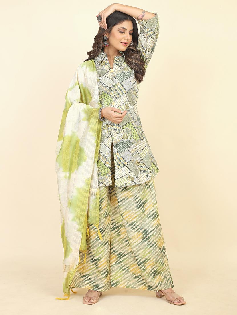 geometric print unstitched suit set - 21070582 -  Standard Image - 1