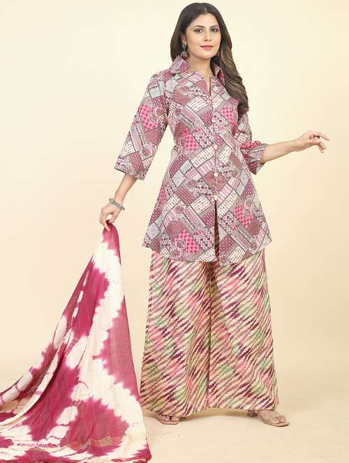 women printed unstitched suit set - 21070584 - Standard Image - 0