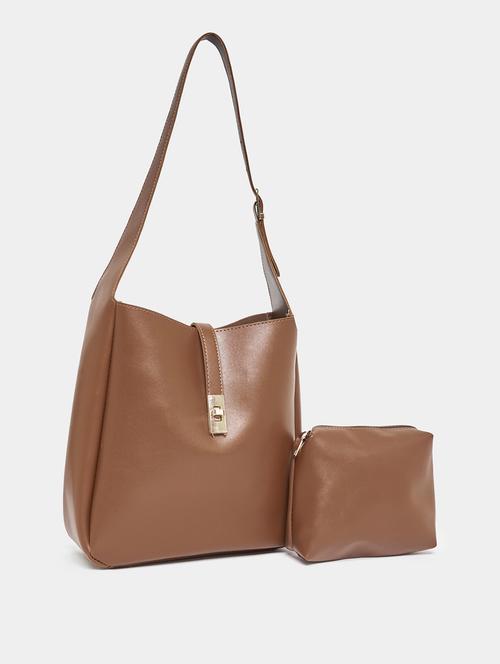 wome brown solids letherrette (pu) handbag - 21071585 -  Standard Image - 0