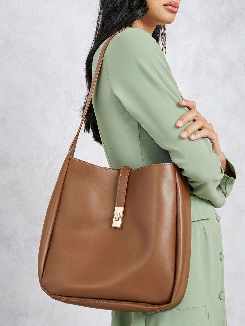 wome brown solids letherrette (pu) handbag - 21071585 - Standard Image - 4