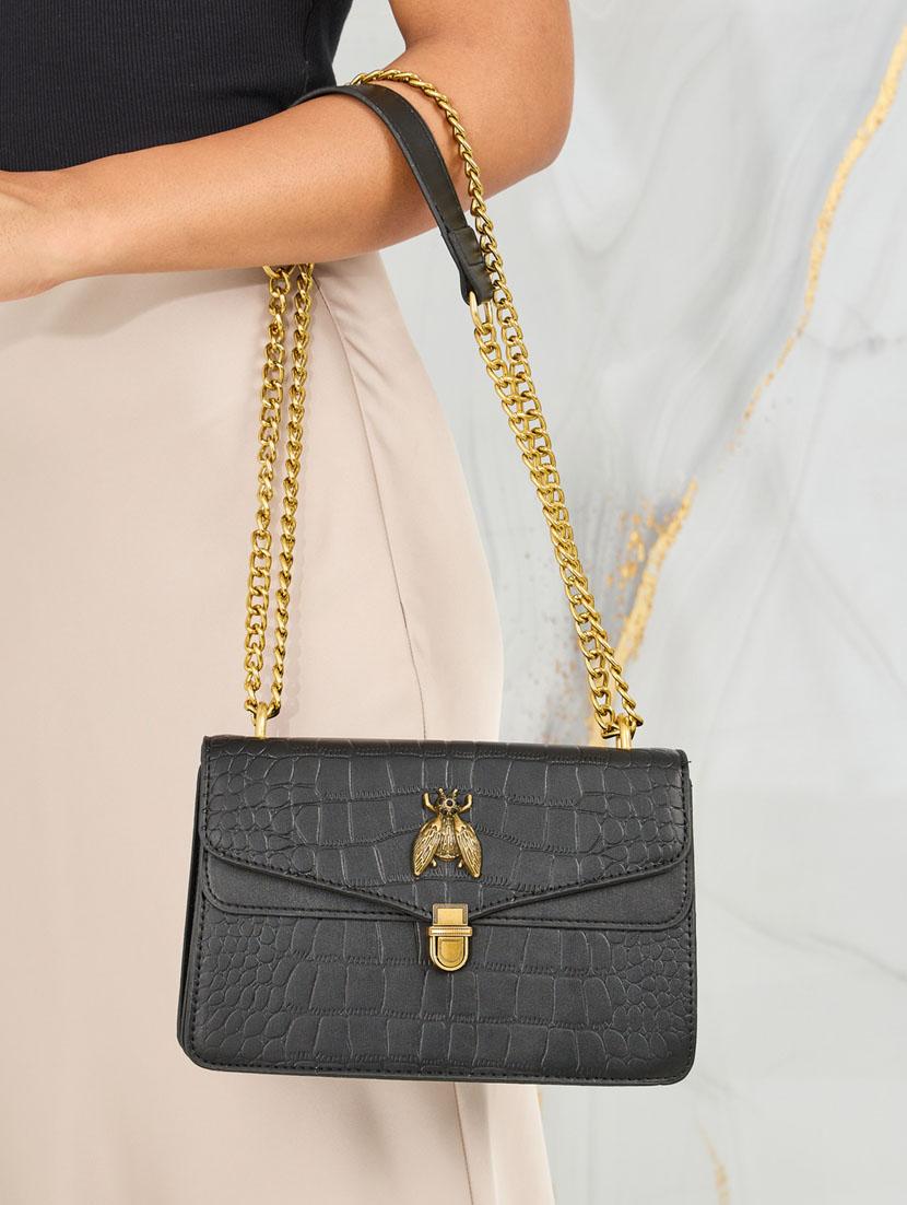 black leatherette (pu) textured sling bag - 21071590 - Standard Image - 4