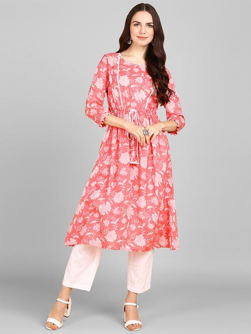 pink floral printed a-line kurta - 21071876 -  Standard Image - 0