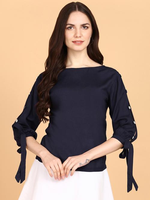 women blue solids regular top - 21072117 -  Standard Image - 0