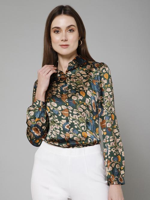 green floral printed detailed casual shirt - 21072196 -  Standard Image - 0