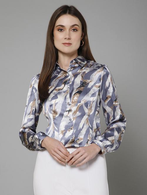 grey printed detailed casual shirt - 21072200 -  Standard Image - 0