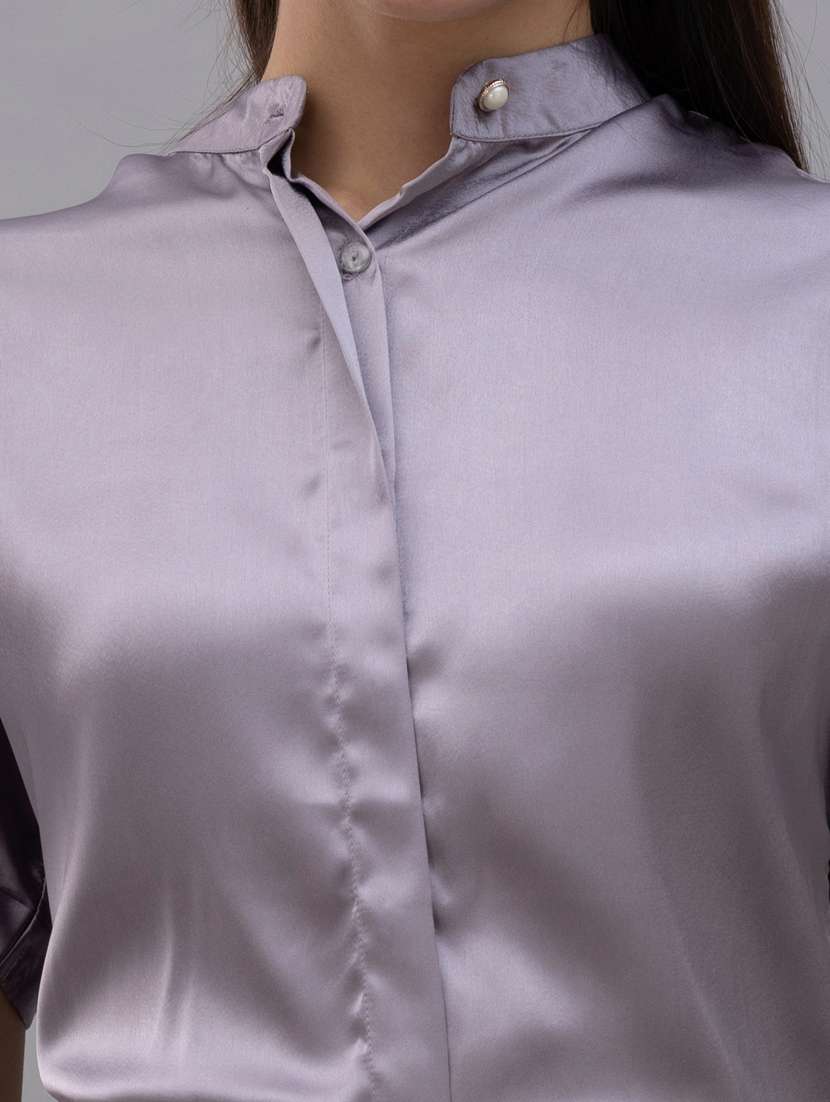 solid lavender satin casual shirt - 21072210 -  Standard Image - 6