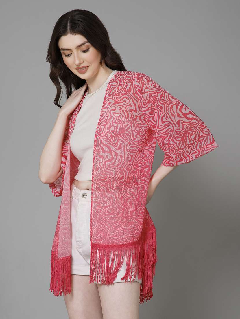 pink printed detailed shrug - 21072226 -  Standard Image - 1