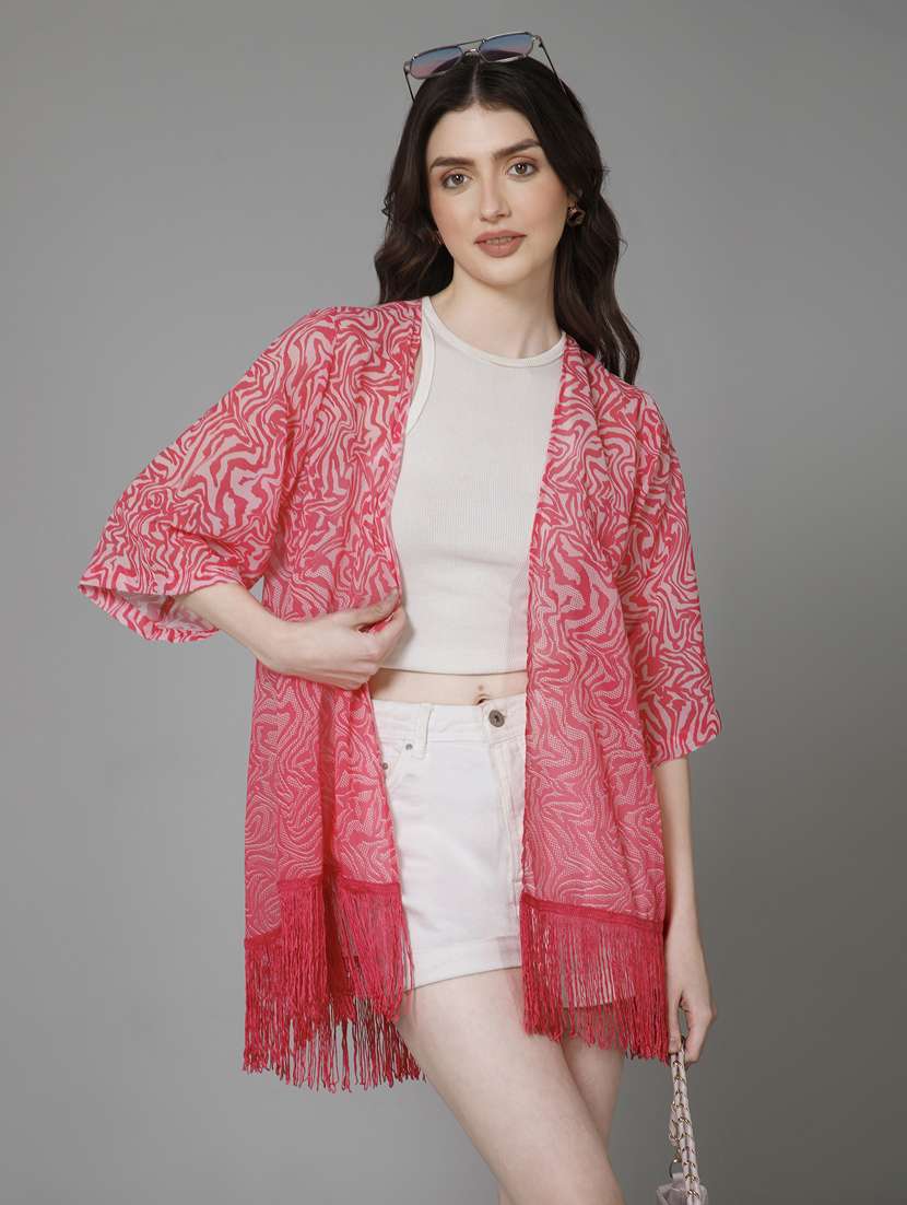 pink printed detailed shrug - 21072226 -  Standard Image - 4
