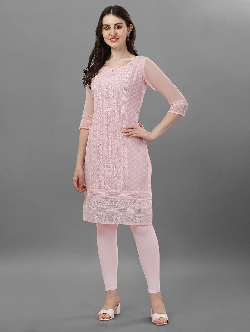 women pink notch neck straight kurta - 21072245 - Zoom Image - 0