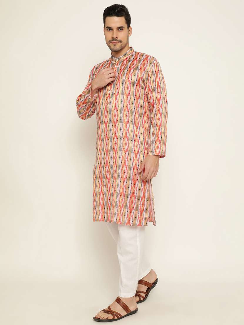 men mandarin neck printed kurta pyjama set - 21072262 - Standard Image - 1
