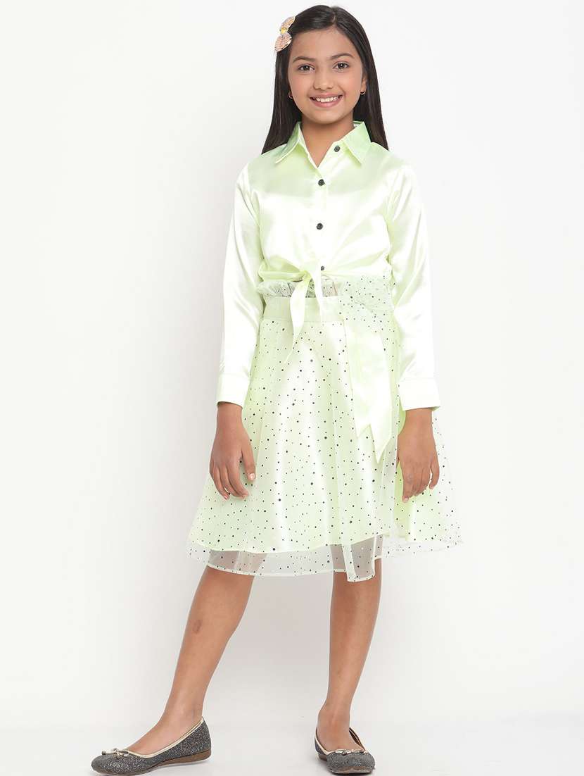 neo mint green self design detailed top & skirt set
