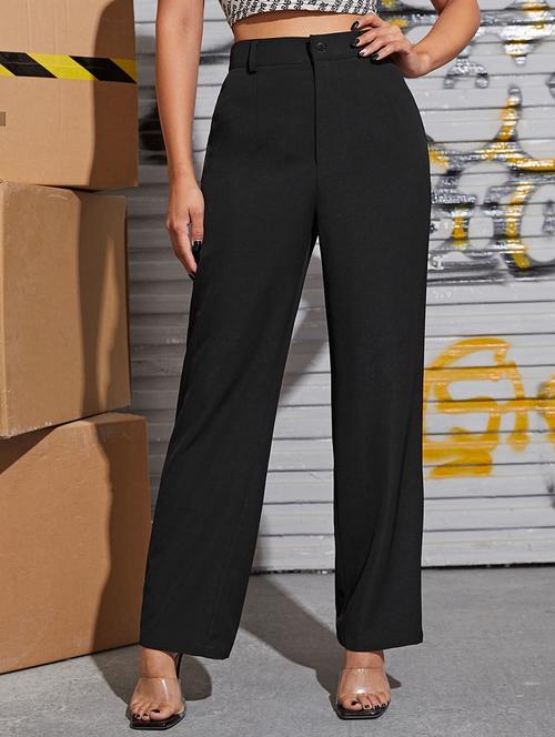 women solid high rise trouser - 21072340 - Standard Image - 0
