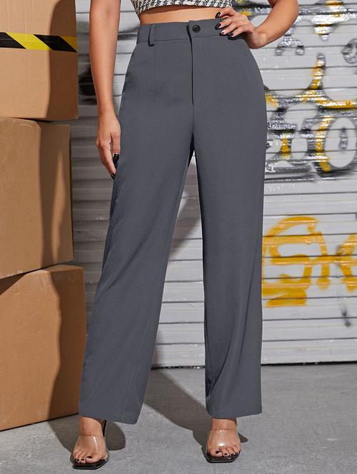 women solid high rise trouser - 21072342 -  Standard Image - 0