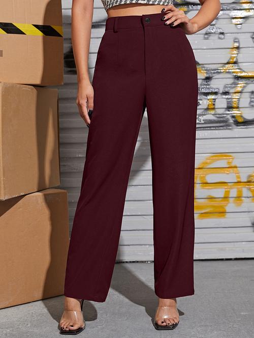 women solid high rise trouser - 21072343 - Standard Image - 0