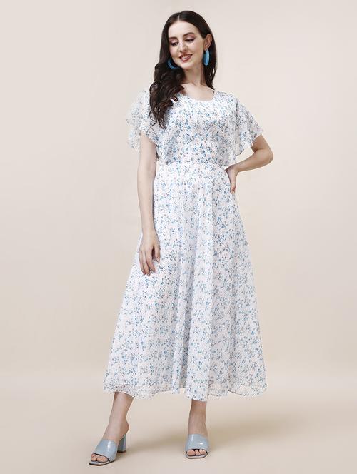 women round neck floral printed fit & flare dress - 21072580 - Standard Image - 0