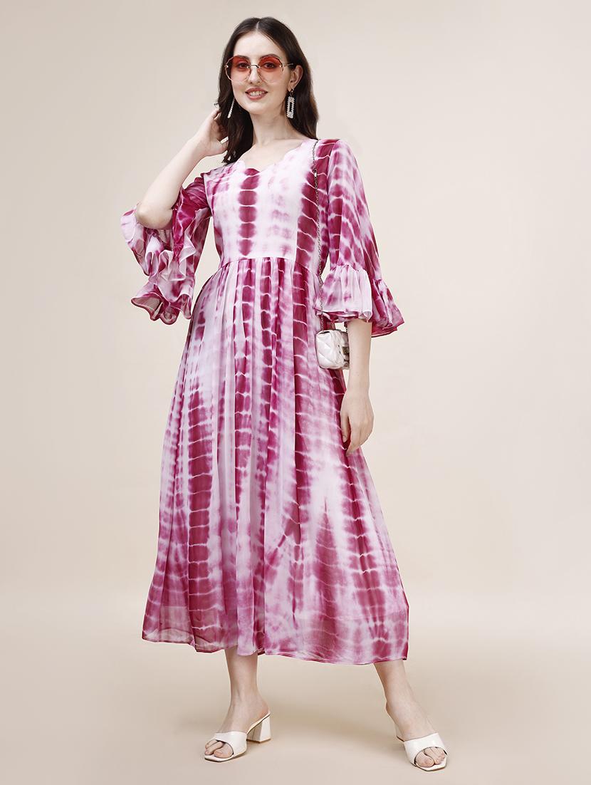 women pink tie & dye fit & flare dress - 21072589 -  Zoom Image - 0