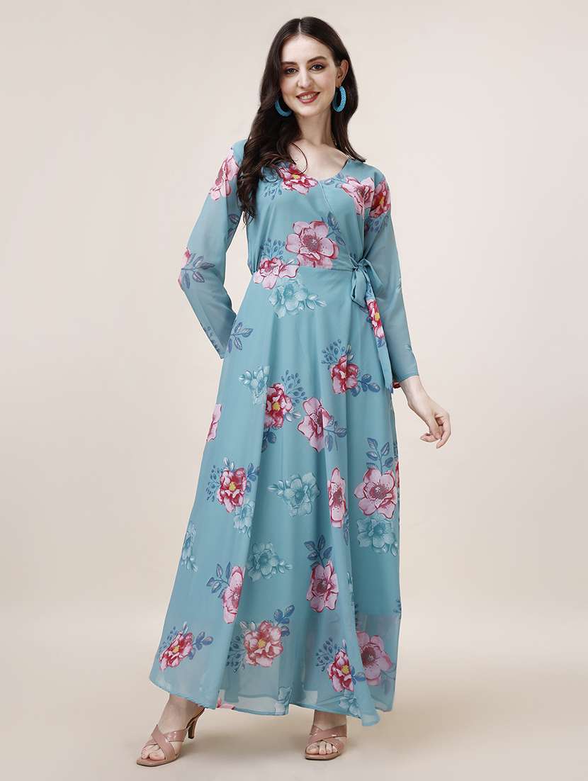 women light blue floral printed fit & flare dress - 21072595 - Zoom Image - 0