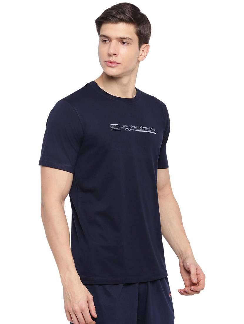 navy blue chest printed casual t-shirt - 21072772 -  Standard Image - 1